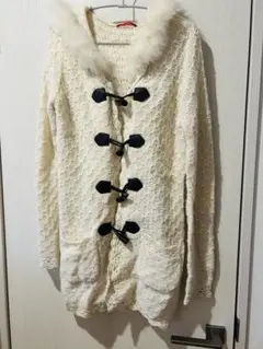 Apuweiserriche★フード付きニットダッフルコート★ホワイト★2★