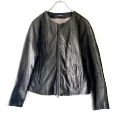 MACPHEE マカフィー ラムレザー ノーカラージャケット 38 黒　美品のサムネイル