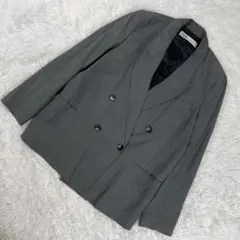 ZARA リネン混　テーラードジャケット　ダブル　L グリーンのサムネイル