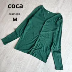 【コカ】coca Vネックカーディガン ダークグリーン 緑 M 洗える 美品のサムネイル