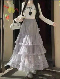 SHEIN⭐︎試着のみ薄紫 フリル ロングスカート