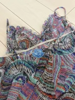 サルート 総柄 キャミソール 青いバラの刺繍 M