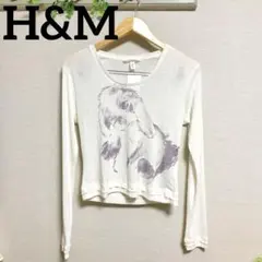H&M 透け感　カットソー ウサギイラスト 長袖Tシャツ 未使用　美品