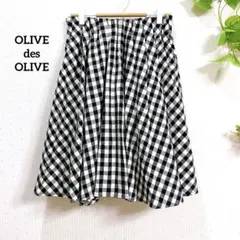オリーブデオリーブ　膝丈フレアスカート　白黒チェック柄　カジュアル