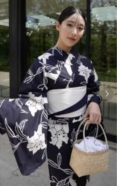 【utatane×Acka.】浴衣3点セット 百合 navy ネイビー