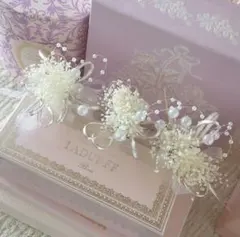 かすみ草とパールリボンの髪飾り☆3点セット　卒業式髪飾り♡