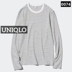 0074 UNIQLO ソフトリブボーダークルーネックT オフホワイト