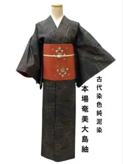 ❪8021❫ ❦ 本場奄美大島紬 (正絹) ❦ 純泥染 証紙有