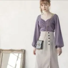 GRL グレイル　フロントギャザーショートニットトップス ラベンダー