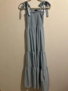 水色 キャミワンピース フリーサイズ　長さ調整可能　リボン