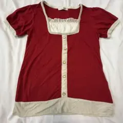 REJOICE レトロ ブラウス レッド M 飾りボタン　半袖