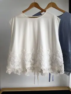 新品【BEARDSLEY】 ビアズリー 裾花柄レース 麻ブラウス ベージュ 