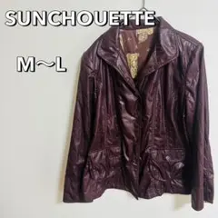 B545【サンシュエット】 バーガンディ ジャケット M〜L 裏地派手柄アウター