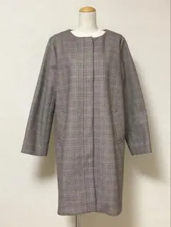 グローバルワーク チェック柄 コート アウター フード付き LL ゆったり 茶色