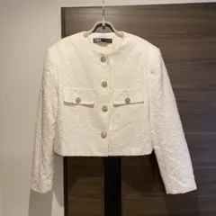 ZARA ホワイト クロップドジャケット Lサイズ