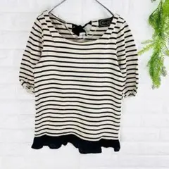 ナノユニバース【F】ボーダーカットソー リボン 日本製 Tシャツコンビネーション