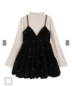 GRL ビジューベロアミニワンピースxボトルネックトップスセットat2576