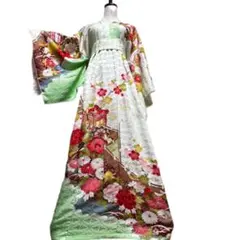 さ*か様 振袖　着物リメイク　ドレス　着物袖風　和柄　ワンピース　御所車牡丹　ハ
