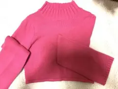 ピンク タートルネックニット M