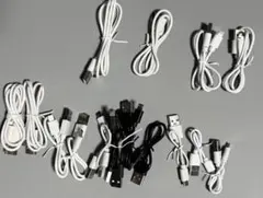 USBケーブル 長さバラバラ17本セット ホワイト&ブラック