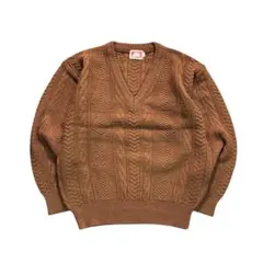 7AS5 90'sＶネックニット　セーター　ブラウン　M 古着used