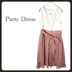 a178 レースワンピース　ウエストリボン　フリル　フォーマル　華やか　M