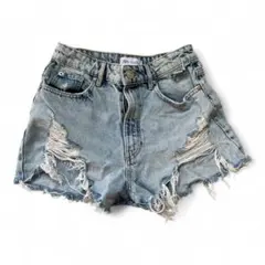 ZARA ライトブルー ダメージショートパンツ