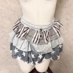 平成ギャル　Y2K 星柄　フリル付きミニスカート グレー系　グランジ