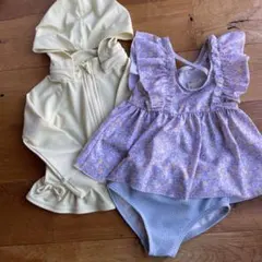 petit main ベビー水着 花柄 フリル 90cm ラッシュガード