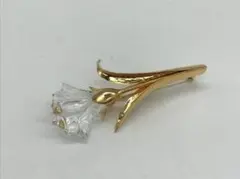 スワロフスキー Swarovski クリスタル ブローチ 花 フラワーゴールド系