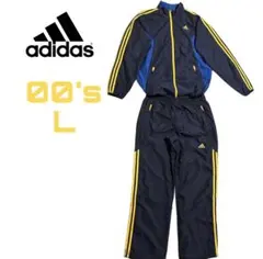 00s adidas ナイロン　セットアップ　ネイビー　イエロー　L