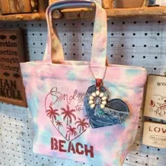 Hawaiian✨️ぷっくりハートバッグチャーム付手染めミニトートバッグ✨️ Hawaiian✨️ぷっくりハートバッグチャーム付手染めミニトートバッグ