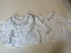 ママラク　ホワイト刺繍コットンシャツ 90と80姉妹セット