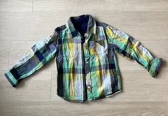JUNK STOREリバーシブル　チェック　シャツ　ガーゼ　青　130