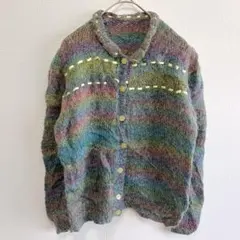 ❤手編み風 モヘヤ混 グラデーション ニットカーディガン マルチカラー