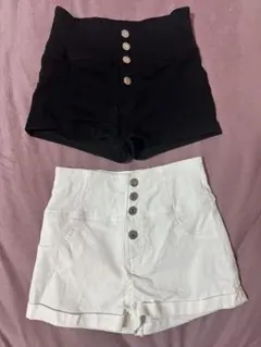 ハイウェスト　ショートパンツ　ホワイト×ブラック2セットのサムネイル