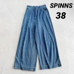 【スピンズ】ワイドデニム ジーンズ (Ｆ) ハイウエスト バギー ブルー