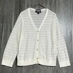 ランズエンド　コットンブレンド シアーボーダー ニットカーディガン　白　M