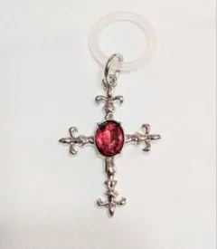 シルバー十字架チャーム 赤い宝石付きアンブレラマーカー