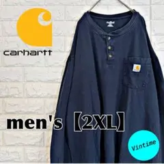 y246【Carhartt】刺繍ロゴヘンリーネック ロンT【メンズ2XL】