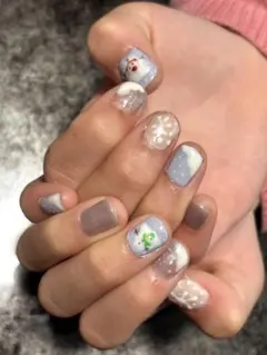 冬ネイル　雪ネイル　スノーネイル　スノーマンネイル　雪だるまネイル　ネイルチップ
