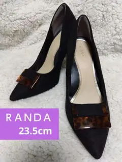 美品 ランダ 23.5cm　ハイヒール ポインテッドトゥパンプス 　黒　スエード