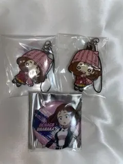 僕のヒーローアカデミア 麗日お茶子 ラバーキーホルダー 缶バッジ セット