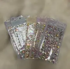 3Dレリーフクリスタルシール ぷくぷくシール オーロラ 立体シール 5枚セット①