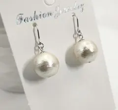 【215】コットンパールのひと粒ピアス(12mm、シルバー)