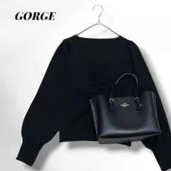 【GORGE】長袖ニットセーター/Vネック/ギャザー/シンプル/無地/綺麗め/秋