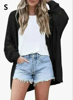 カーディガン レディース レース 薄手 長袖 透かし編み サマーニット S