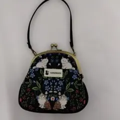 ダマスク猫柄と苺猫がま口バッグハンドメイド