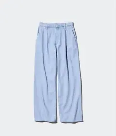 ユニクロ　ドレープデニムタックパンツ　ブルー　L デニム　ワイドストレー