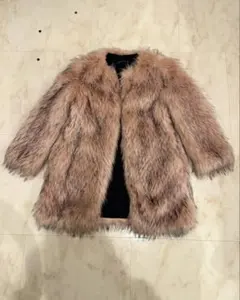 【ZARA】ピンクグレー ミドル丈ファーコート